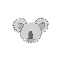 één enkele lijntekening van schattige koala-kop voor de identiteit van het bedrijfslogo. kleine beer uit Australië mascotte concept voor reizen toerisme campagne icoon. doorlopende lijn tekenen ontwerp vectorillustratie vector