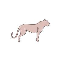 een doorlopende lijntekening van gevaarlijke cheetah voor de identiteit van het bedrijfslogo. sterk luipaard mascotte embleem concept voor behoud park icoon. trendy enkele lijn tekenen ontwerp vector grafische afbeelding