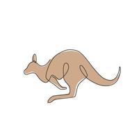 één enkele lijntekening van schattige springende kangoeroe voor de identiteit van het bedrijfslogo. wallaby dier uit australië mascotte concept voor bedrijf icoon. doorlopende lijn tekenen ontwerp vector grafische afbeelding