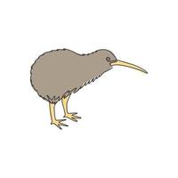 een doorlopende lijntekening van een kleine kiwivogel voor de identiteit van de stadsdierentuin. kiwi mascotte concept voor typisch nieuw-zeeland dier. dynamische enkele lijn tekenen grafische vector ontwerp illustratie