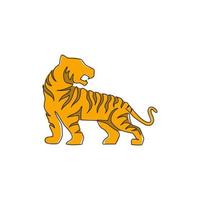 enkele doorlopende lijntekening van elegante Aziatische tijger voor de identiteit van het logo van de sportclub. gevaarlijk grote gestripte kat zoogdier dier mascotte concept voor game club. één lijn tekenen ontwerp vectorillustratie vector