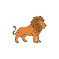 een doorlopende lijntekening van de koning van de jungle, leeuw voor de identiteit van het bedrijfslogo. sterk katachtig zoogdier dier mascotte concept voor nationale safari dierentuin. enkele lijn tekenen ontwerp illustratie vector