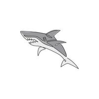 enkele doorlopende lijntekening van agressieve haai voor de identiteit van het bedrijfslogo voor natuuravonturen. dieren in het wild zeevis dierlijk concept voor mascotte van een veilige oceaanorganisatie. ontwerpillustratie met één lijntekening vector