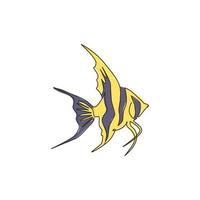 een doorlopende lijntekening van schattige zoetwaterzeeëngel voor de identiteit van het bedrijfslogo. schoonheid pterophyllum vis mascotte concept voor aquatische show icoon. moderne enkele lijn tekenen ontwerp vectorillustratie vector