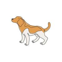 enkele lijntekening van schattige beagle hond voor de identiteit van het bedrijfslogo. rasechte hond mascotte concept voor stamboom vriendelijk huisdier icoon. moderne ononderbroken één lijn trekken ontwerp grafische vectorillustratie vector
