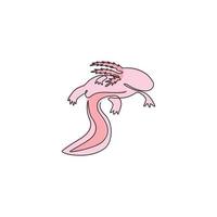 enkele doorlopende lijntekening van beauty axolotl voor de identiteit van het bedrijfslogo. mexicaanse wandelende vis mascotte concept voor aquatisch schepsel icoon. moderne één lijn tekenen ontwerp vector grafische afbeelding