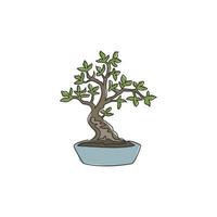 een doorlopende lijntekening schoonheid en exotische bonsai boom voor thuis muur decor art poster print. decoratieve oude ingemaakte bonsai plant voor plantenwinkel logo. enkele lijn tekenen ontwerp vectorillustratie vector