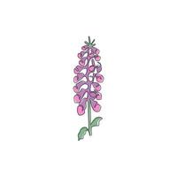 enkele lijntekening schoonheid vers vingerhoedskruid voor tuinlogo. decoratieve digitalis purpurea bloem concept voor thuis muur decor poster art print. moderne doorlopende lijn tekenen ontwerp vectorillustratie vector