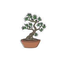 enkele een lijntekening schoonheid en exotische miniatuur bonsai boom voor thuis wall art decor poster print. decoratieve oude potplant voor winkellogo. moderne doorlopende lijn tekenen ontwerp vectorillustratie vector