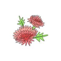 één enkele lijntekening van schoonheidsverse chrysanthemum voor tuinlogo. afdrukbare decoratieve chrysant bloem concept voor wenskaart ornament. moderne doorlopende lijn tekenen ontwerp vectorillustratie vector