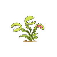 een doorlopende lijntekening van schoonheid verse venus flytrap voor home decor wall art poster print. decoratieve dionaea muscipula plant voor monsterschepsel. enkele lijn tekenen ontwerp vectorillustratie vector