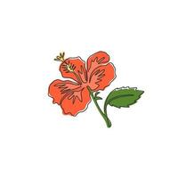 één enkele lijntekening van schoonheids verse hibiscus voor tuinlogo. decoratief roze kaasjeskruid bloem concept voor thuis muur decor poster. moderne ononderbroken lijn grafisch tekenen ontwerp vectorillustratie vector