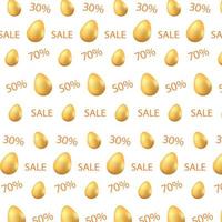 gelukkig Pasen uitverkoop patroon met realistisch gouden eieren. voor ansichtkaart, kaart, uitnodiging, poster, banier sjabloon belettering typografie. vector illustratie