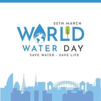 wereld water dag, opslaan water, water dag typografie logo, met horizon en aarde vector