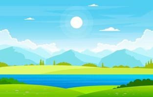 zomer meer met groene veld landschap illustratie vector