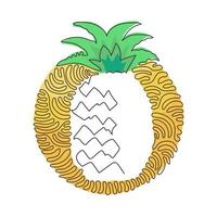 continu één lijntekening hele gezonde ananas biologisch voor boomgaardlogo. vers zomerfruitconcept voor fruittuinpictogram. swirl curl cirkel achtergrondstijl. enkele lijn tekenen ontwerp vector