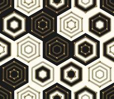 zeshoekig rooster naadloos patroon met goud keten en kralen Aan zwart achtergrond. mode illustratie. naadloos kunst deco patroon. vector illustratie