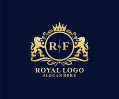 eerste rf brief leeuw Koninklijk luxe logo sjabloon in vector kunst voor restaurant, royalty, boetiek, cafe, hotel, heraldisch, sieraden, mode en andere vector illustratie.