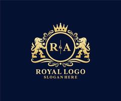 eerste ra brief leeuw Koninklijk luxe logo sjabloon in vector kunst voor restaurant, royalty, boetiek, cafe, hotel, heraldisch, sieraden, mode en andere vector illustratie.