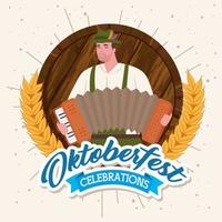 oktoberfest viering banner met man met accordeon vector