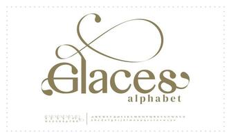 glaces mode doopvont alfabet. minimaal modern stedelijk fonts voor logo, merk enz. typografie lettertype hoofdletters kleine letters en nummer. vector illustratie