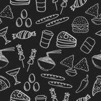 hand- getrokken voedsel en drank naadloos patroon Aan schoolbord vector