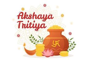 akshaya tritiya festival illustratie met een gouden kalash, pot en goud munten voor dhanteras viering in hand- getrokken voor landen bladzijde Sjablonen vector