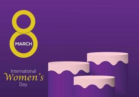 8 maart Internationale vrouwen dag Purper kleur staan Product podium achtergrond. Promotie Scherm. abstract vector meetkundig vormen.