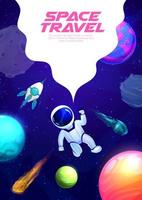 ruimte landen bladzijde, tekenfilm astronaut in heelal vector