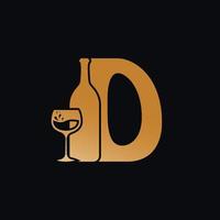 brief d logo met wijn fles ontwerp vector illustratie Aan zwart achtergrond. wijn glas brief d logo ontwerp