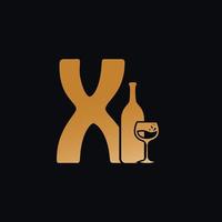 brief X logo met wijn fles ontwerp vector illustratie Aan zwart achtergrond. wijn glas brief X logo ontwerp