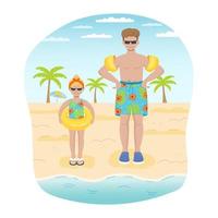 vader en dochter Aan de strand, familie samen, vakantie, reizen vector