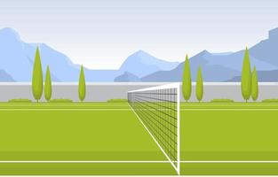 outdoor tennisbaan omgeven door bomen en bergen vector