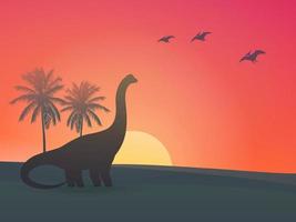 dinosaurus, sauropod bij zonsondergang vector illustration.eps