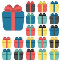 verzameling van twintig multi gekleurde geschenk dozen. vector illustratie