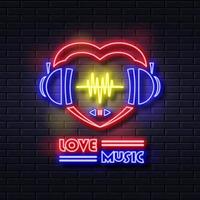 liefde muziek. gloeiend neon licht icoon. romantisch muziek- met kleurrijk neon lichten geïsoleerd Aan steen muur achtergrond. vector illustratie