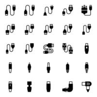 glyph pictogrammen voor connectoren en kabels. vector