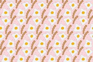 helder naadloos patroon van gebakken ei met spek strepen en specerijen in tekenfilm stijl. snel ontbijt vector