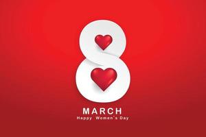 8 maart. vrouwen dag vector groet kaart met aantal 8 in de stijl van besnoeiing papier. en hart Aan rood achtergrond. van toepassing voor web banier, folder, kaarten en uitnodiging.