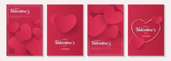 Valentijnsdag dag posters of banier reeks met roze en papier besnoeiing hart. plaats voor tekst. vakantie spandoeken, web, poster, flyers, tegoedbon sjabloon, brochures en groet kaarten. vector ontwerp.