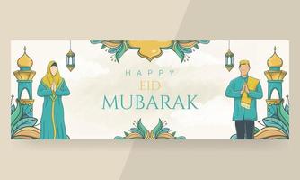 hand getrokken gelukkige eid mubarak mooie belettering banner vector