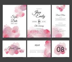 set bruiloft uitnodiging, bloemen uitnodigen, dank u, rsvp rustieke kaart ontwerp met bladgoud decoratie. vector elegante moderne sjabloon, trendy omslag, grafische poster, retro brochure, ontwerpsjabloon
