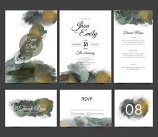 set bruiloft uitnodiging, bloemen uitnodigen, dank u, rsvp rustieke kaart ontwerp met bladgoud decoratie. vector elegante moderne sjabloon, trendy omslag, grafische poster, retro brochure, ontwerpsjabloon