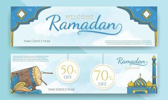 hand getekend welkom ramadan en ramadan verkoop banner vector