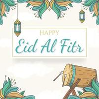 hand getekend eid al fitr achtergrond met islamitische versiering vector