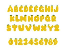 ananas lettertype, Engels brieven van een naar z met aantal 0 naar 9 vector