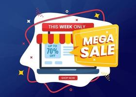 mega sale banner sjabloon promotie met laptop vector