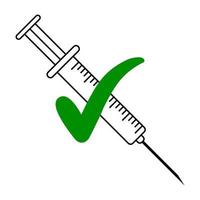 gevaccineerd geduldig icoon, injectiespuit en groen Kruis aan teken van vaccinatie vector