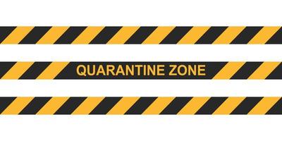 Gevaar plakband quarantaine zone. waarschuwing plakband schermen. zwart en geel vector diagonaal strepen. epidemie covid-19 oranje plakband quarantaine zone opschrift