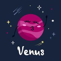 schattig tekenfilm planeet karakter Venus met grappig gezicht. poster zonne- systeem voor kinderen. vector